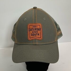 Saturday down south hat leather like patch brown/gray trucker snap back NWOT